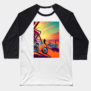 SPOOKY SURREAL RETRO MOTORCYCLES ON A BEACH Baseball T-Shirt